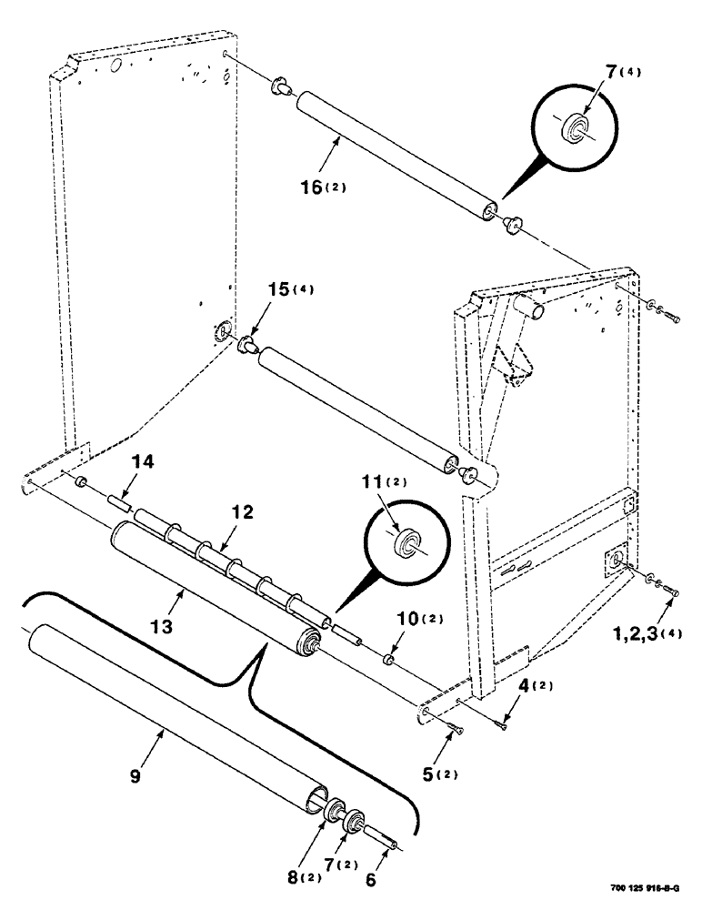 Схема запчастей Case IH 8455 - (5-08) - TAILGATE ROLLER ASSEMBLY (16) - BALE EJECTOR