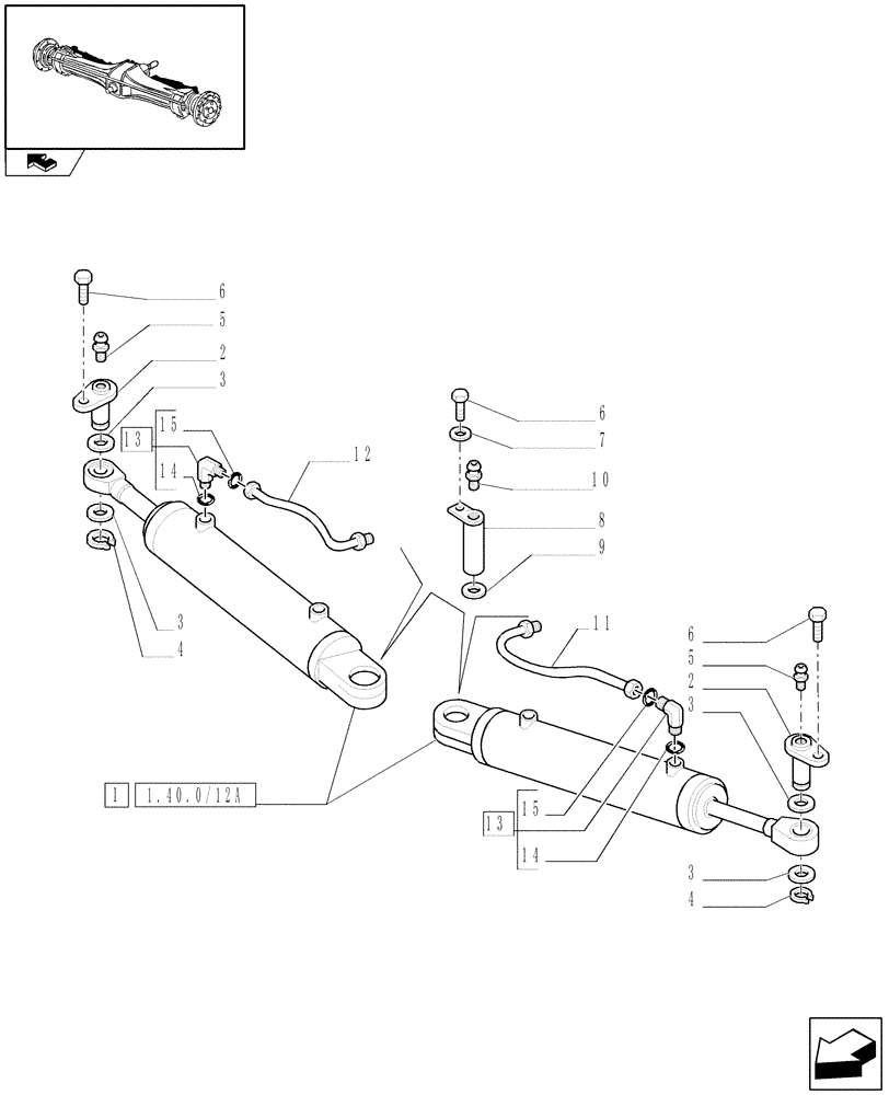 Схема запчастей Case IH PUMA 165 - (1.40.0/12) - FRONT AXLE - HYDRAULIC STEERING CYLINDER (04) - FRONT AXLE & STEERING