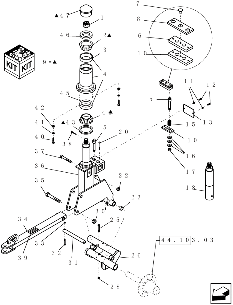 Схема запчастей Case IH 2330 - (44.103.01) - FRONT CASTER ASSEMBLY (44) - WHEELS