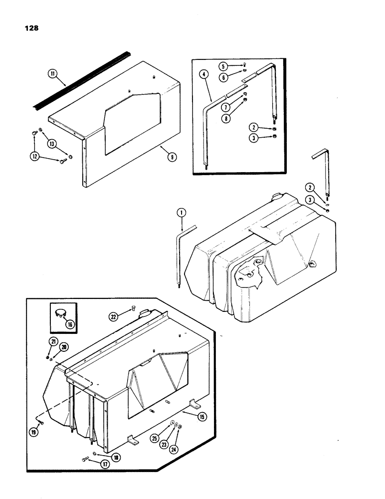 Схема запчастей Case IH 970 - (128) - FUEL TANK COVERS AND SUPPORTS, (377B) SPARK IGNITION ENGINE (03) - FUEL SYSTEM