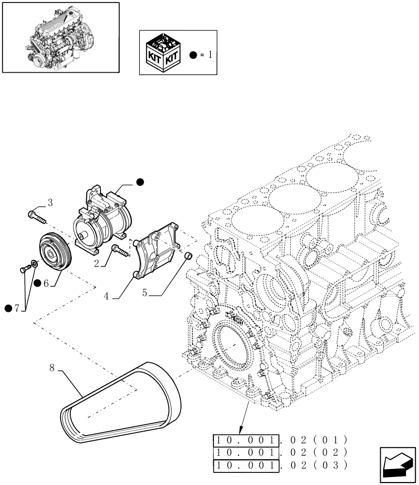 Схема запчастей Case IH 9010 - (50.200.08[02]) - COMPRESSOR, AIRCOND - 9010 (50) - CAB CLIMATE CONTROL