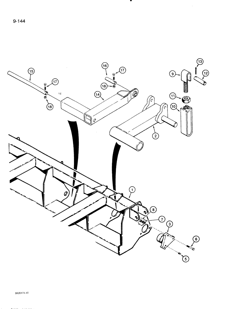 Схема запчастей Case IH 8500 - (9-144) - MASTER CYLINDER LIFT ARM AND CART LINK, USED WITH FRAME SECTION NUMBER TWO, 33 FOOT WIDE DRILL (09) - CHASSIS/ATTACHMENTS