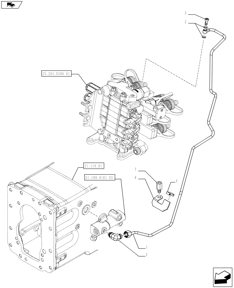 Схема запчастей Case IH FARMALL 75C - (35.204.0306[03]) - 3 REAR CONTROL VALVES WITH 8 COUPLERS AND DIVERTER - PIPES - ISO (VAR.337108 / 743750) (35) - HYDRAULIC SYSTEMS