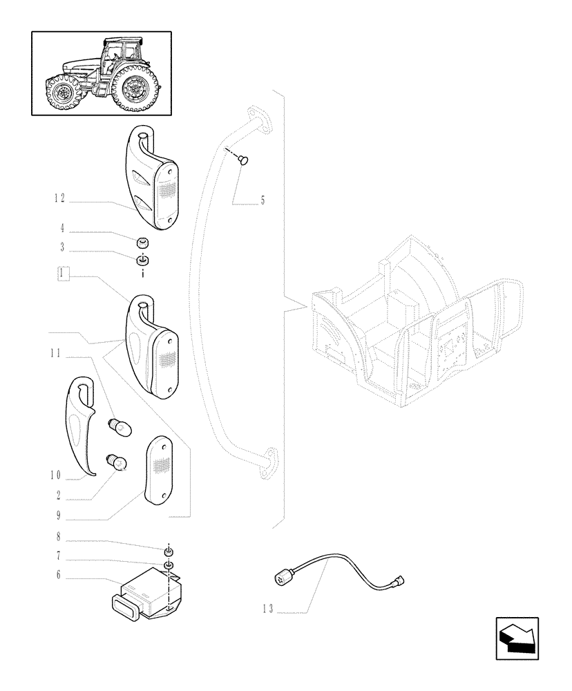 Схема запчастей Case IH MXU110 - (1.75.6[02A]) - FRONT LIGHT FITTING ON CAB HANDLE OR PLATFORM - D5060 - C6560 (06) - ELECTRICAL SYSTEMS