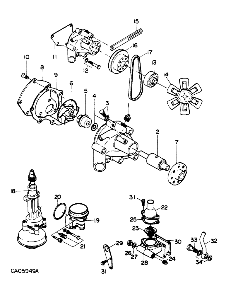 Схема запчастей Case IH 4150 - (12-35) - POWER, WATER PUMP AND THERMOSTAT HOUSING, ISUZU ENGINE (04) - Drive Train