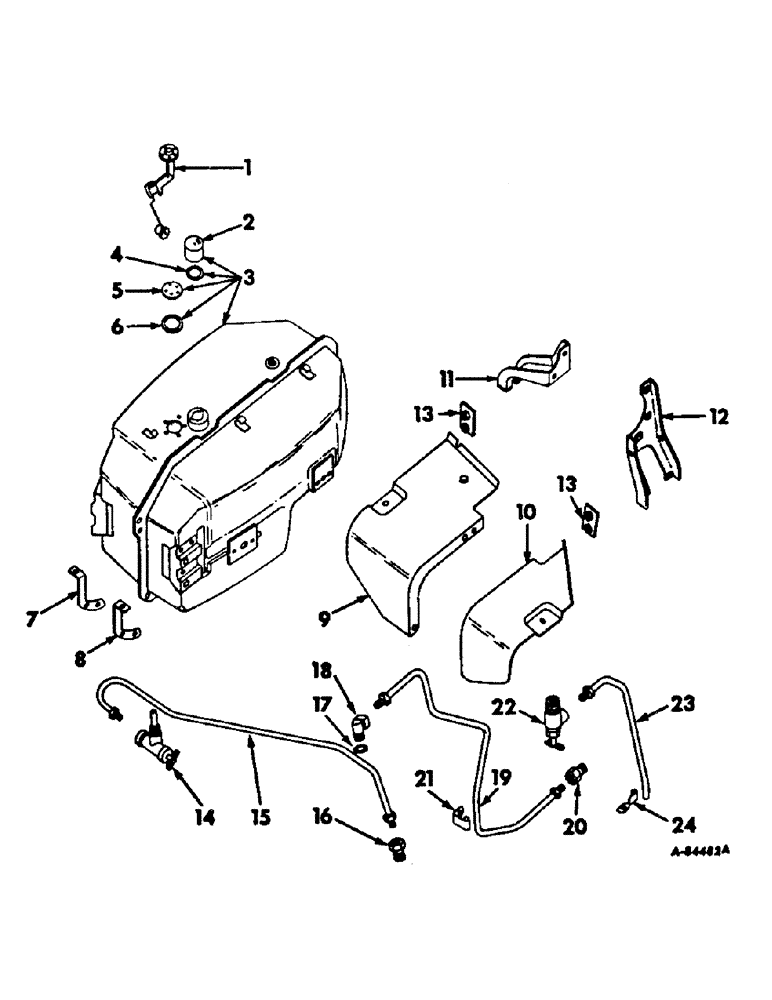 Схема запчастей Case IH 856 - (E-05) - FUEL SYSTEM, FUEL TANK SUPPORTS AND PIPING, DIESEL ENGINE TRACTORS, EXCEPT FARMALL CUSTOM (02) - FUEL SYSTEM