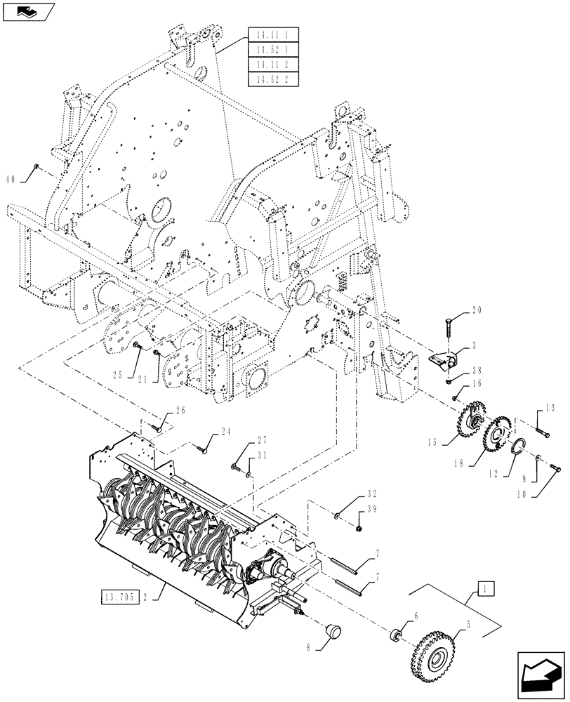 Схема запчастей Case IH RBX452 - (13.710) - ROTOR CUTTER MOUNTING (13) - FEEDER