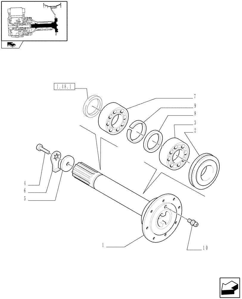 Схема запчастей Case IH FARMALL 75C - (1.48.1/01[01]) - WATERPROOF TRANSMISSION - FINAL DRIVE, GEARS AND SHAFTS (VAR.332448-333448-330449) (05) - REAR AXLE