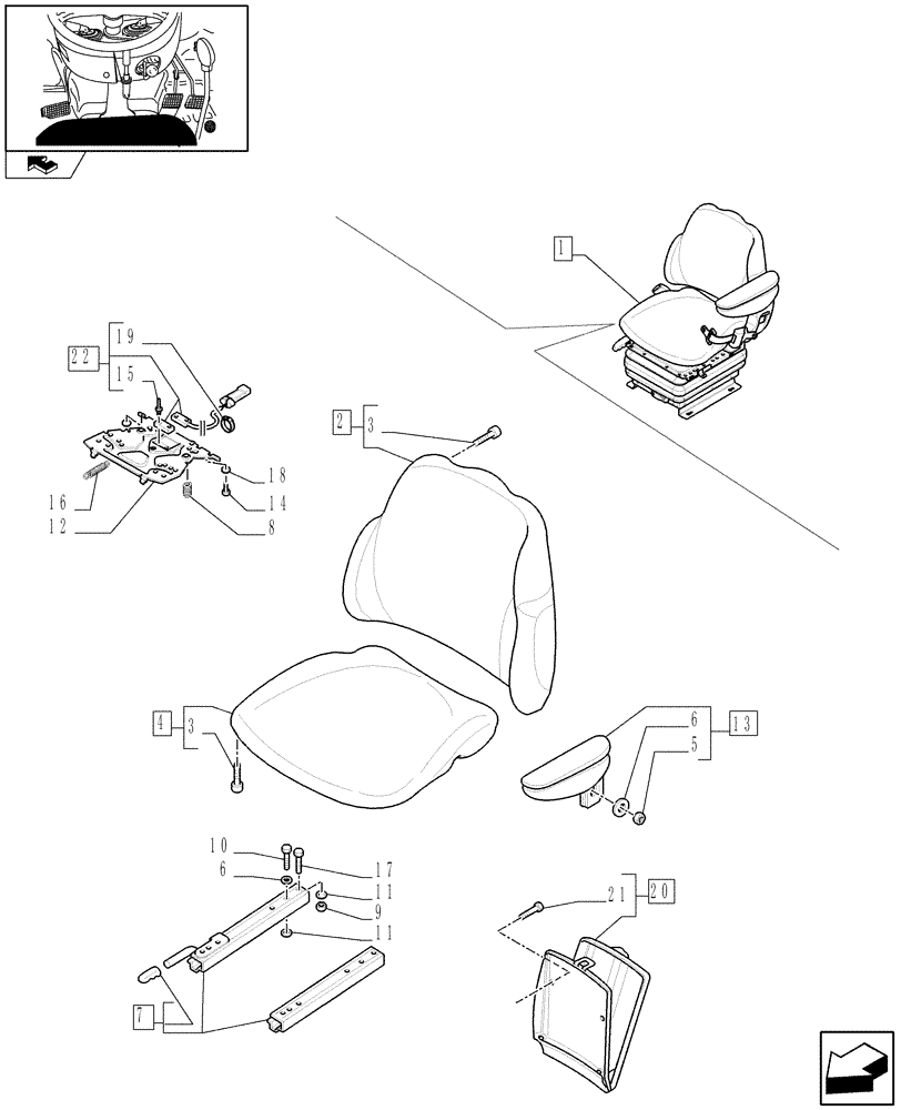 Схема запчастей Case IH FARMALL 95U - (1.93.3/01B[01]) - DELUXE VINYL SEAT WITH MECHANICAL SUSPENSION, SWITCH AND ARMREST - BREAKDOWN - C7342 (10) - OPERATORS PLATFORM/CAB