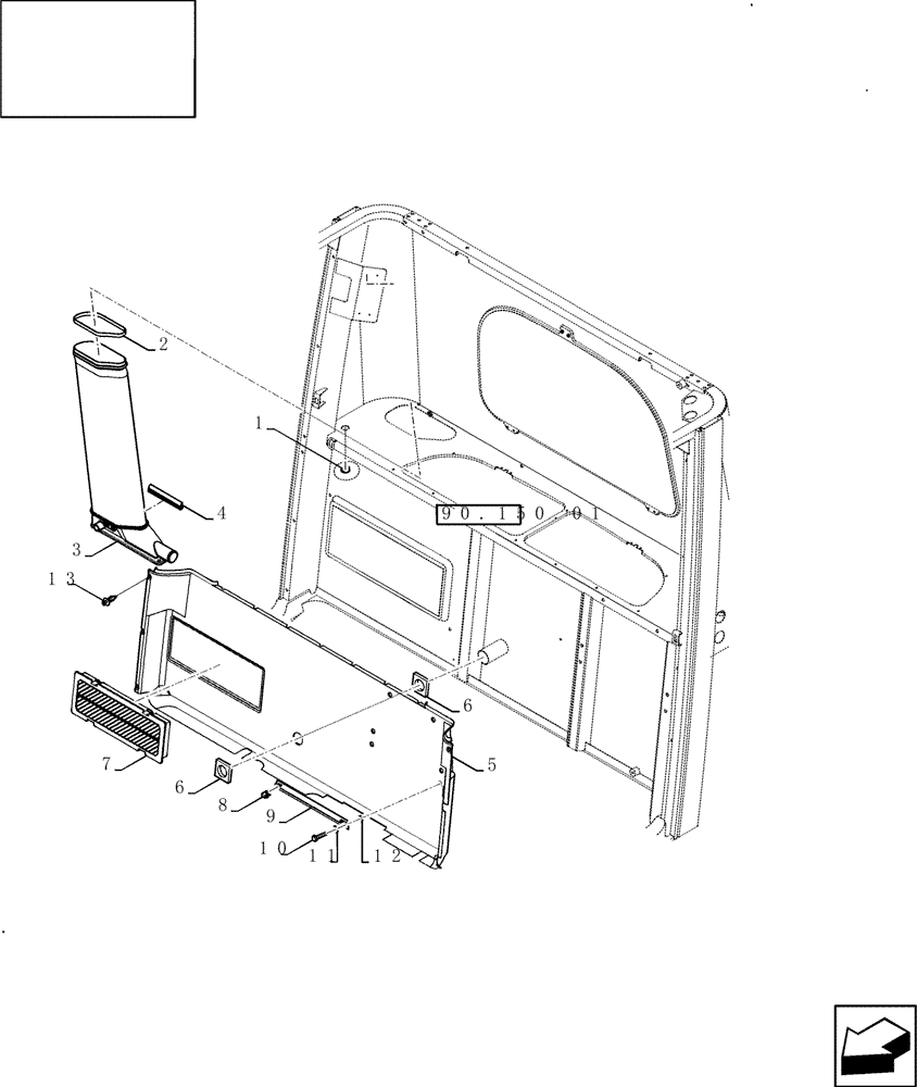 Схема запчастей Case IH 8010 - (90.160.04) - REAR PANEL, LOWER (90) - PLATFORM, CAB, BODYWORK AND DECALS