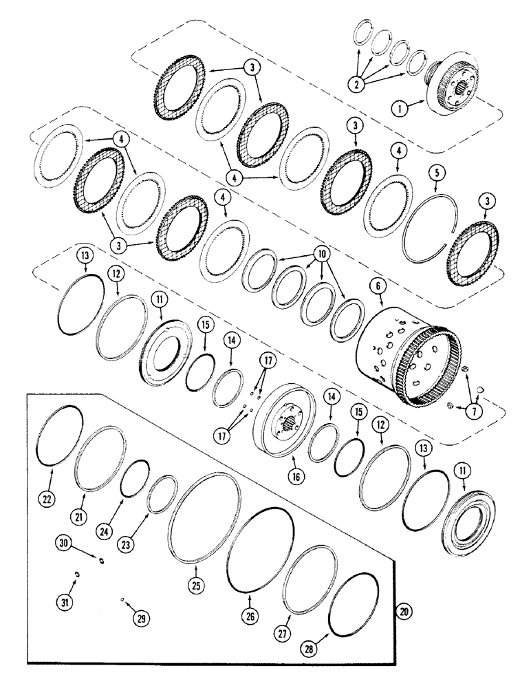 Схема запчастей Case IH 4694 - (6-170) - TRANSMISSION CLUTCH ASSEMBLY, (C2) AND (C3) CLUTCHES, PRIOR TO TRANSMISSION SERIAL NO. 16258468 (06) - POWER TRAIN