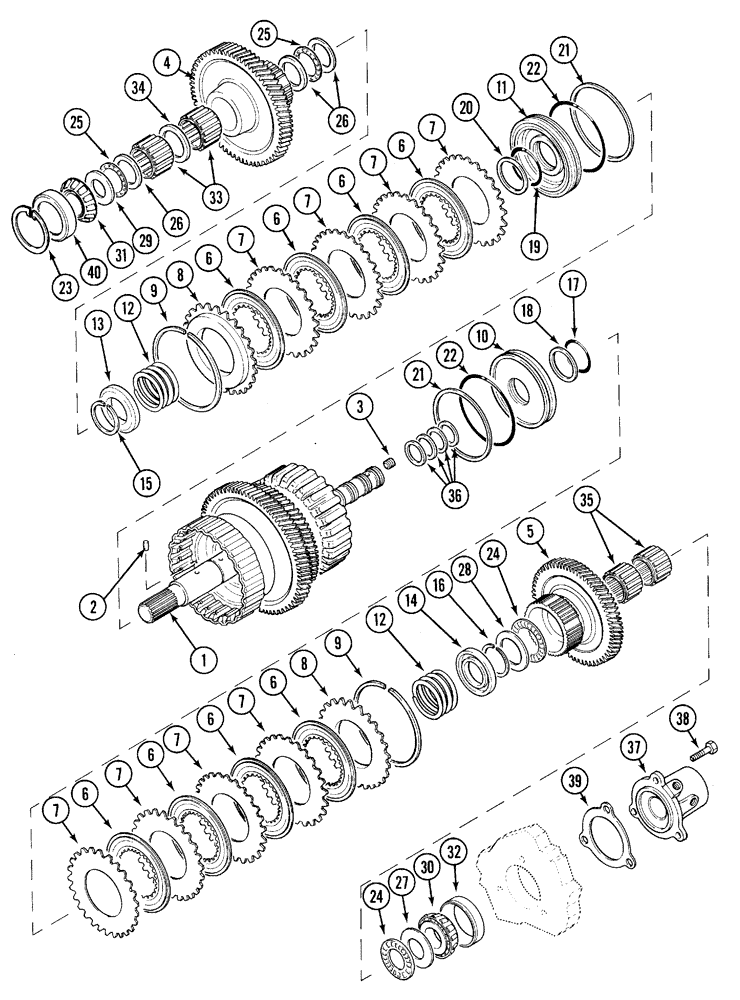 Схема запчастей Case IH 5220 - (6-012) - TRANSMISSION, SPEED GEARS, DROP SHAFT, POWER SHIFT (06) - POWER TRAIN