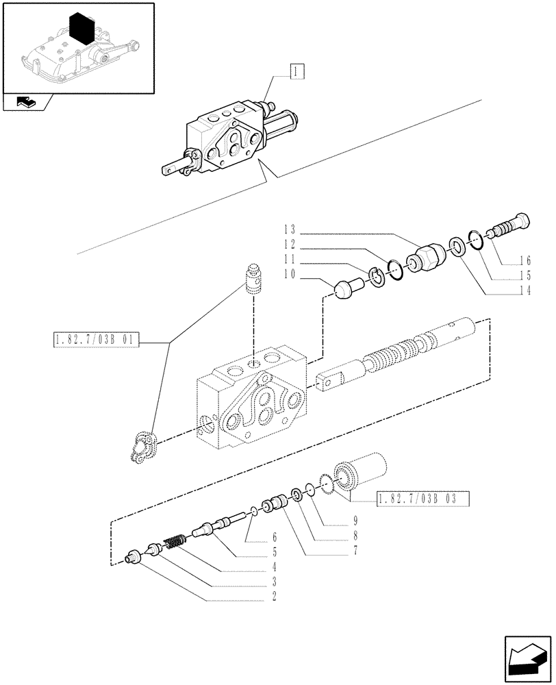 Схема запчастей Case IH FARMALL 85N - (1.82.7/03B[02]) - DOUBLE-ACTING EXTERNAL CONTROL VALVE WITH FLOAT AND AUTOMATIC CUTOUT - BREAKDOWN (07) - HYDRAULIC SYSTEM