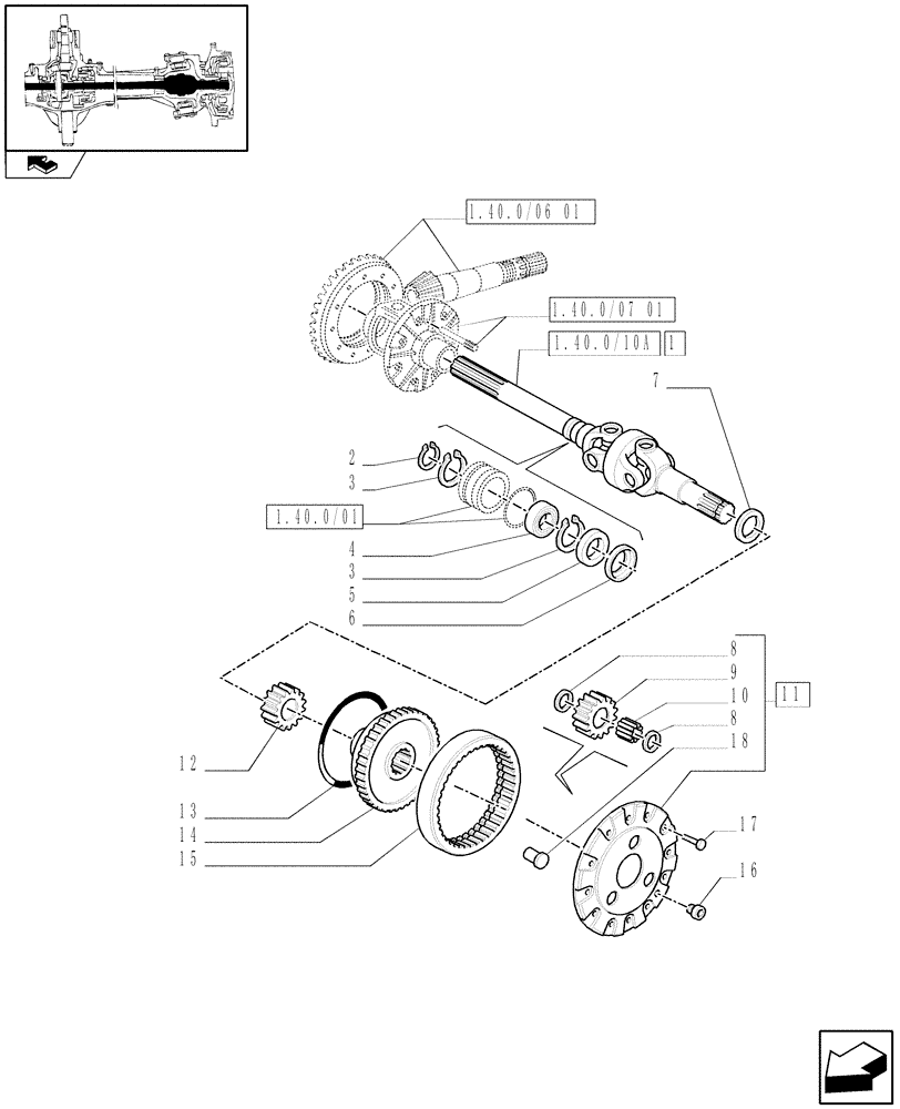 Схема запчастей Case IH FARMALL 60 - (1.40.0/10) - 4WD FRONT AXLE - DIFFERENTIAL GEARS AND SHAFT (04) - FRONT AXLE & STEERING