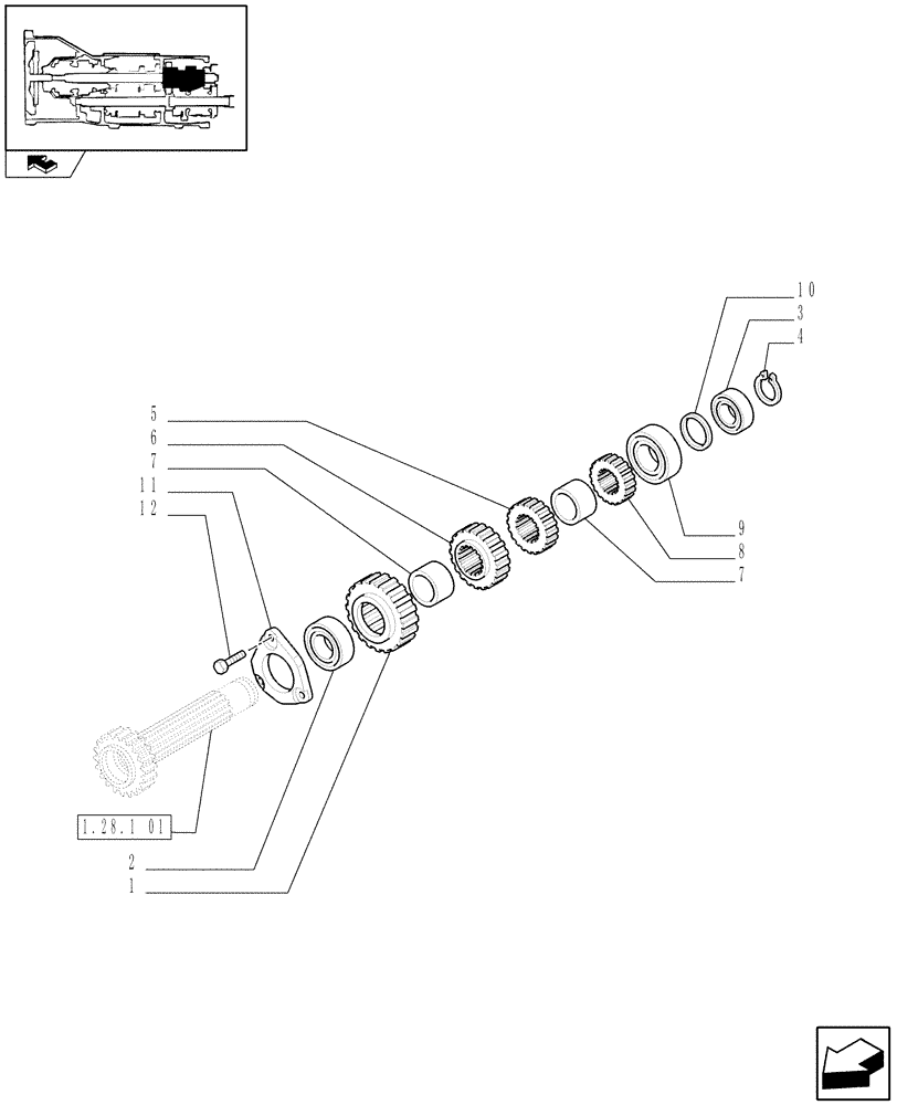 Схема запчастей Case IH FARMALL 80 - (1.28.1[03]) - GEARBOX GEARING - SPACER AND DRIVE GEARS (03) - TRANSMISSION