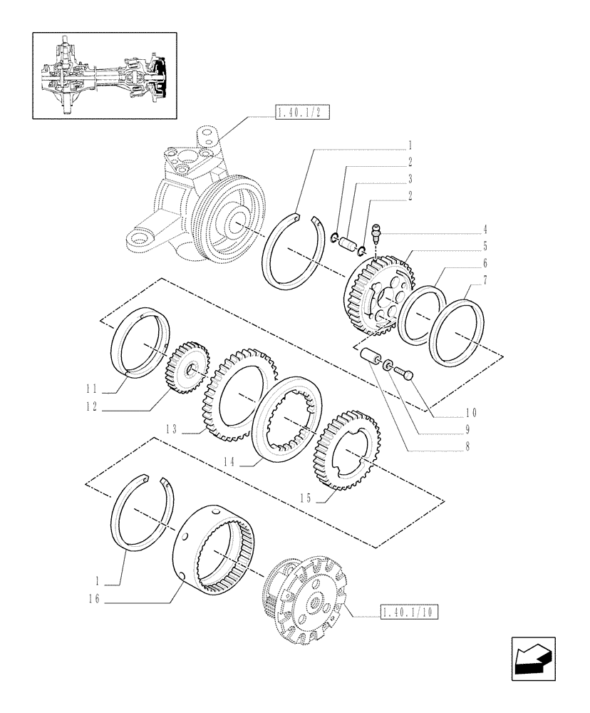 Схема запчастей Case IH MXM120 - (1.40.1/09[01]) - (VAR.316) CLASS 3 FRONT AXLE WITH BRAKE - BRAKE (04) - FRONT AXLE & STEERING