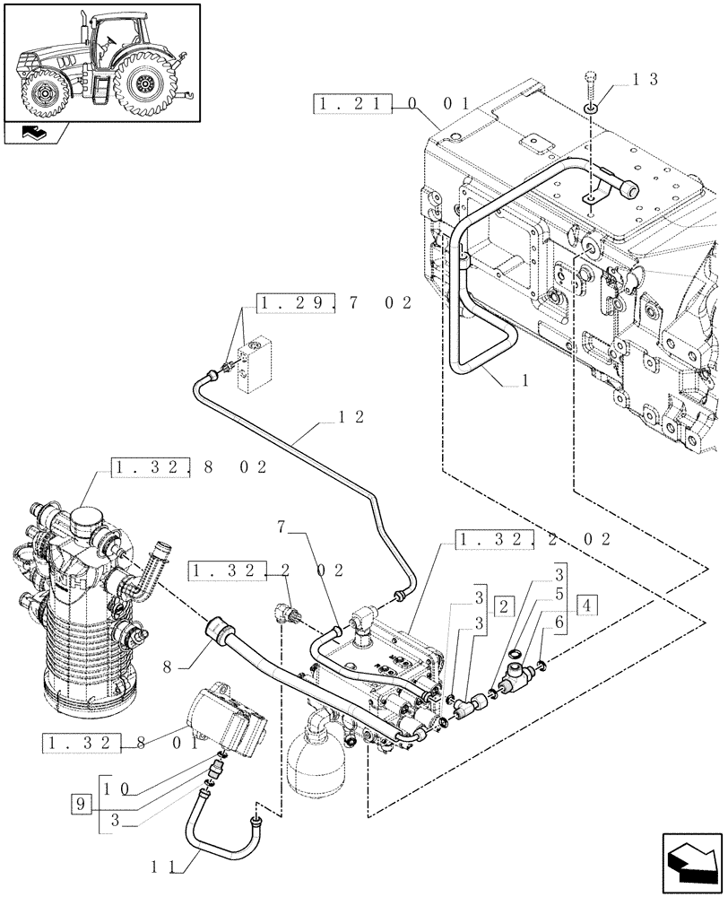 Схема запчастей Case IH PUMA 125 - (1.29.7[01]) - REDUCTION UNIT VALVE BLOCK AND OIL COOLER PIPES (03) - TRANSMISSION