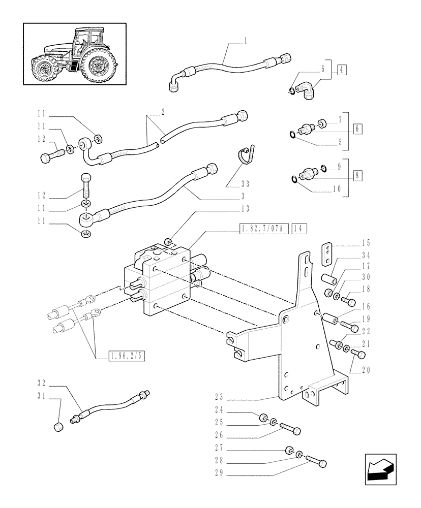 Схема запчастей Case IH MXM155 - (1.82.7/07[01]) - (VAR.444) CONTROL VALVES WITH JOYSTICK FOR FRONT LIFT AND PIPES (07) - HYDRAULIC SYSTEM