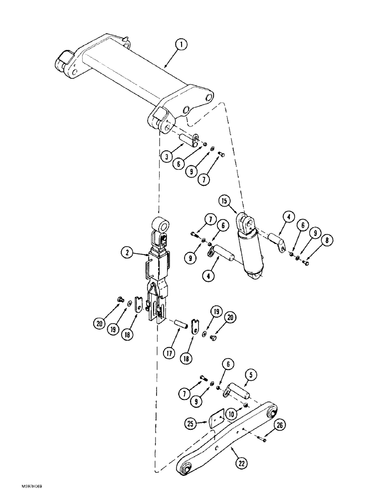 Схема запчастей Case IH 9370 QUADTRAC - (9-004) - THREE POINT HITCH CYLINDERS AND LOWER LIFT ARM, P.I.N. JEE0069308 AND AFTER (09) - CHASSIS/ATTACHMENTS