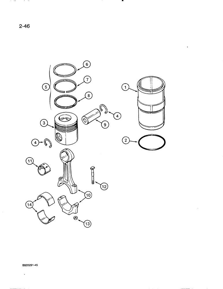 Схема запчастей Case IH 6830T - (2-46) - PISTONS, SLEEVES AND CONNECTING RODS, 6T-830 ENGINE 