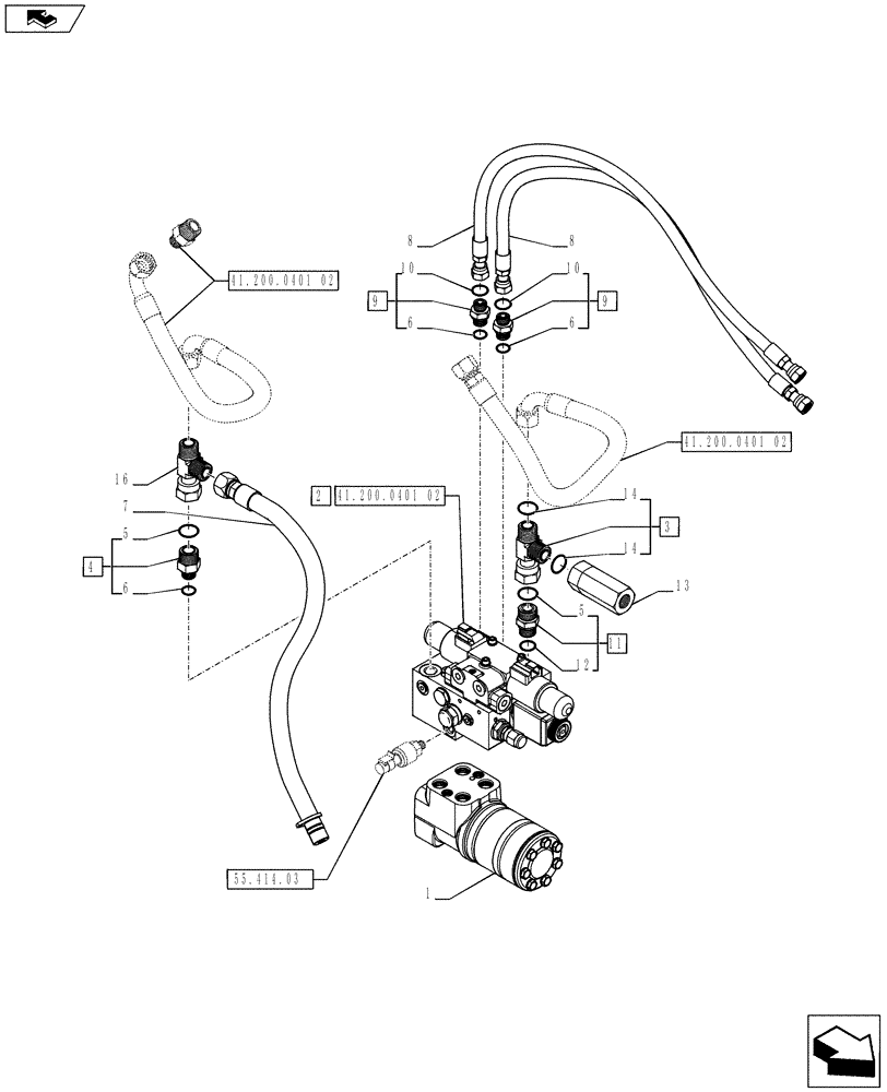 Схема запчастей Case IH PUMA 215 - (41.200.0401[01]) - AUTO GUIDANCE SYSTEM READY FOR BALER BAR MOUNTED SCREEN - VALVES AND PIPES (VAR.743330; VAR.743332 / 743609) (41) - STEERING