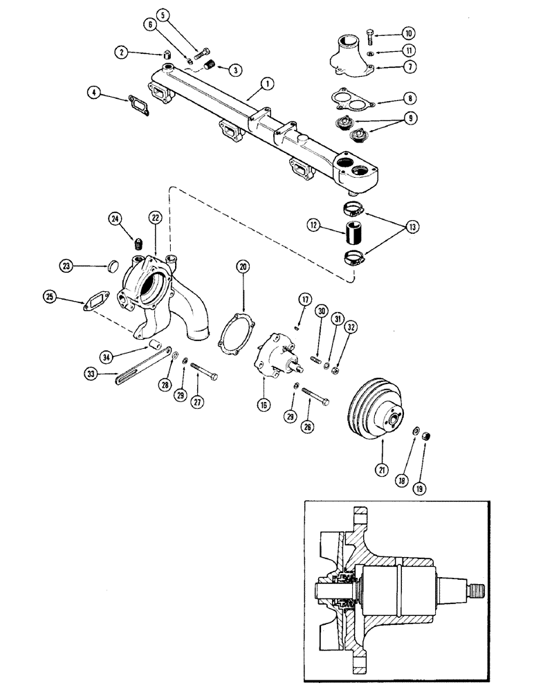 Схема запчастей Case IH 1470 - (004) - WATER PUMP AND MANIFOLD, (504BDT) DIESEL ENGINE (02) - ENGINE