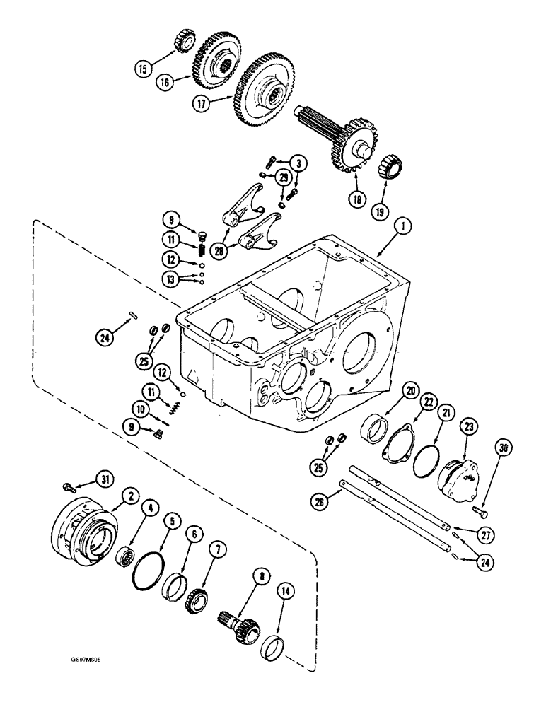 Схема запчастей Case IH 1660 - (6-68) - TRANSMISSION, INPUT SHAFT GEAR AND SHIFTER RAILS (03) - POWER TRAIN