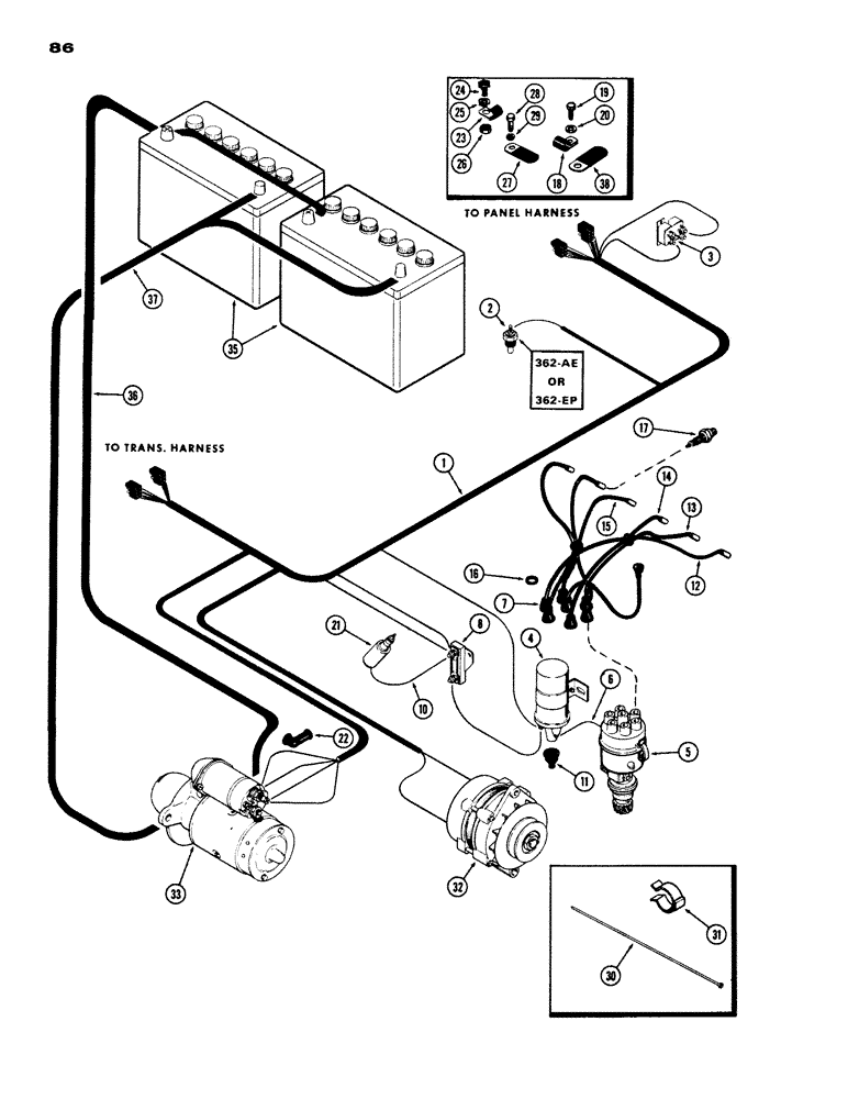 Схема запчастей Case IH 970 - (086) - ELECTRICAL EQUIPMENT AND WIRING, (337B) SPARK IGNITION ENGINE ENGINE HARNESS (04) - ELECTRICAL SYSTEMS