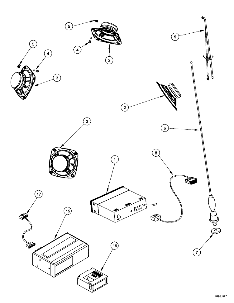 Схема запчастей Case IH MX270 - (4-088) - RADIO, SPEAKERS AND ANTENNA (04) - ELECTRICAL SYSTEMS