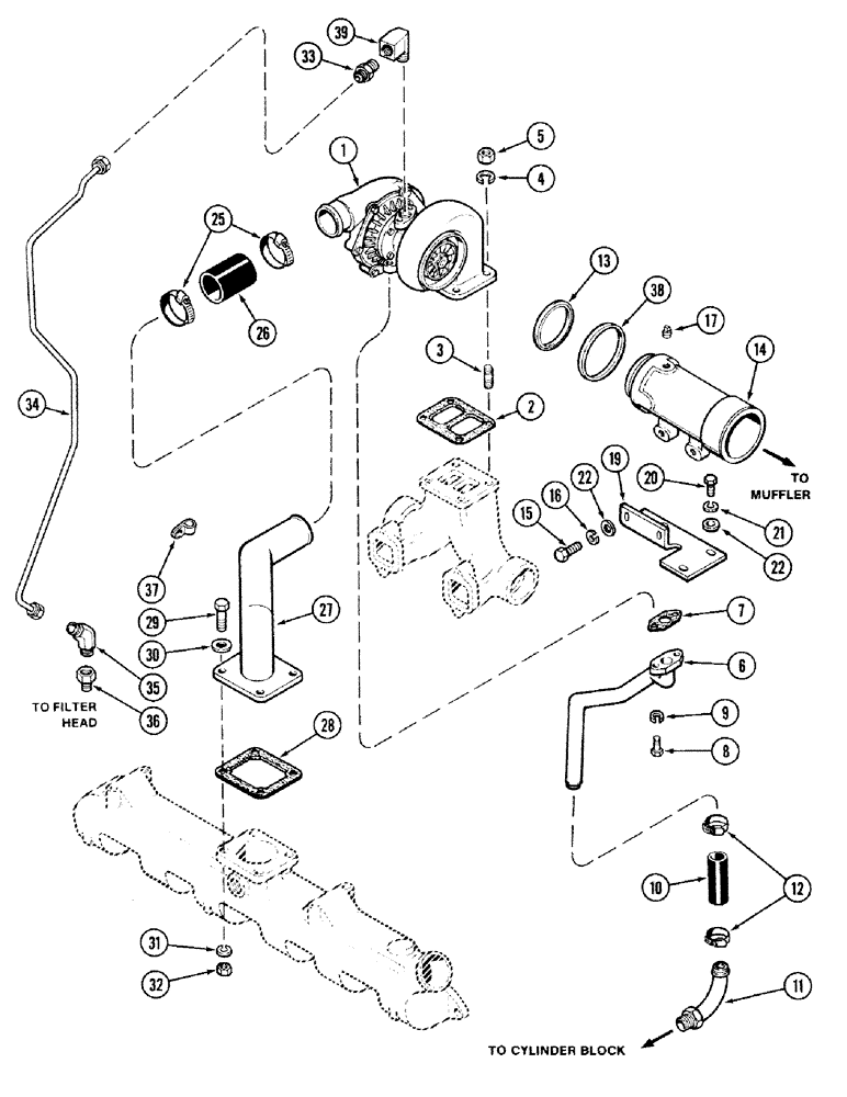 Схема запчастей Case IH 2394 - (2-18) - TURBOCHARGER SYSTEM, 504BDT DIESEL ENGINE (02) - ENGINE