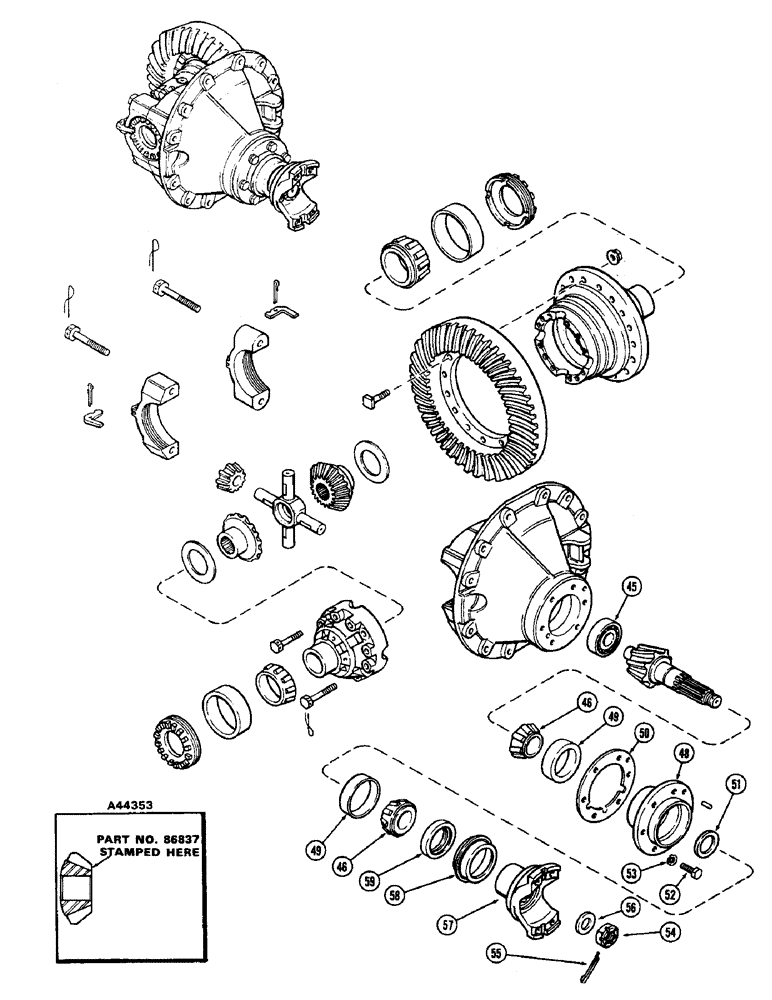 Схема запчастей Case IH 2470 - (145A) - REAR AXLE DIFFERENTIAL CARRIER ASSYEMBLY, TORQUE PROPORTIONAL TYPE, 1ST USED TRACTOR S/N. 8692421 (06) - POWER TRAIN