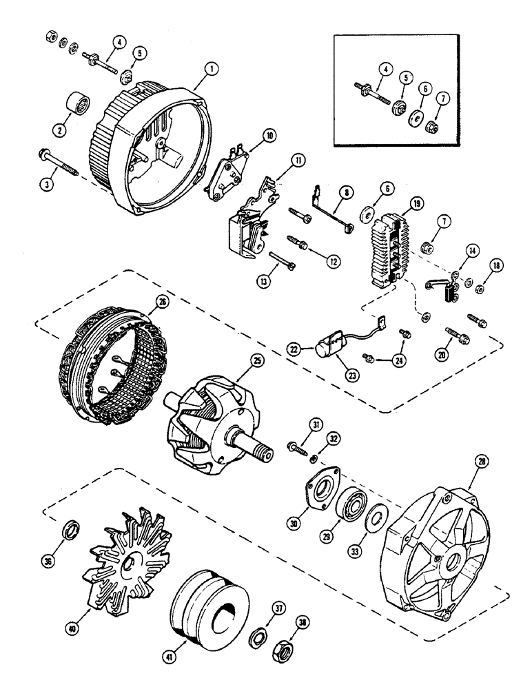 Схема запчастей Case IH 2390 - (4-130) - ALTERNATOR, 72 AMPERE, USES U.S. STANDARD HARDWARE (04) - ELECTRICAL SYSTEMS