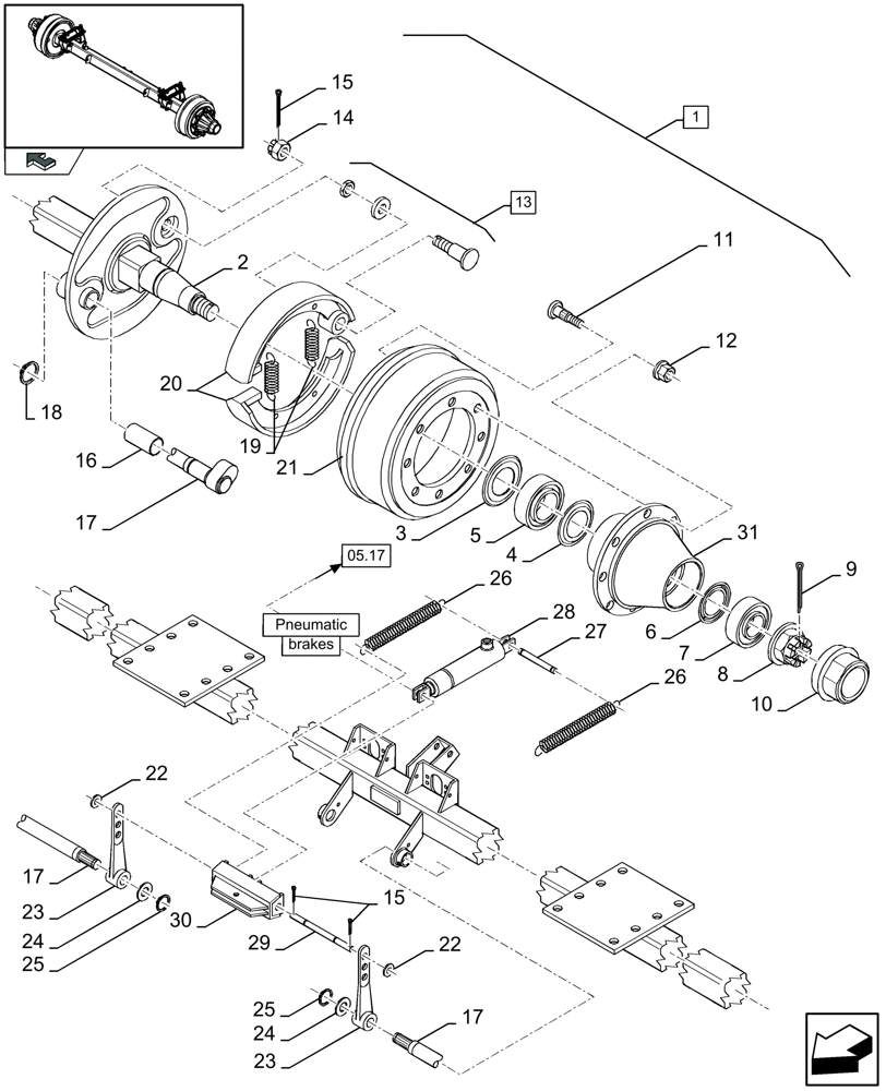 Схема запчастей Case IH LBX432S - (05.04[01]) - SINGLE AXLE WITH BRAKES (05) - AXLE