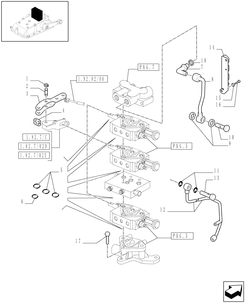 Схема запчастей Case IH JX1095N - (1.82.7/09[06]) - (VAR.088) 3 REAR REMOTE VALVES - PIPES AND RINGS - D5484 (07) - HYDRAULIC SYSTEM