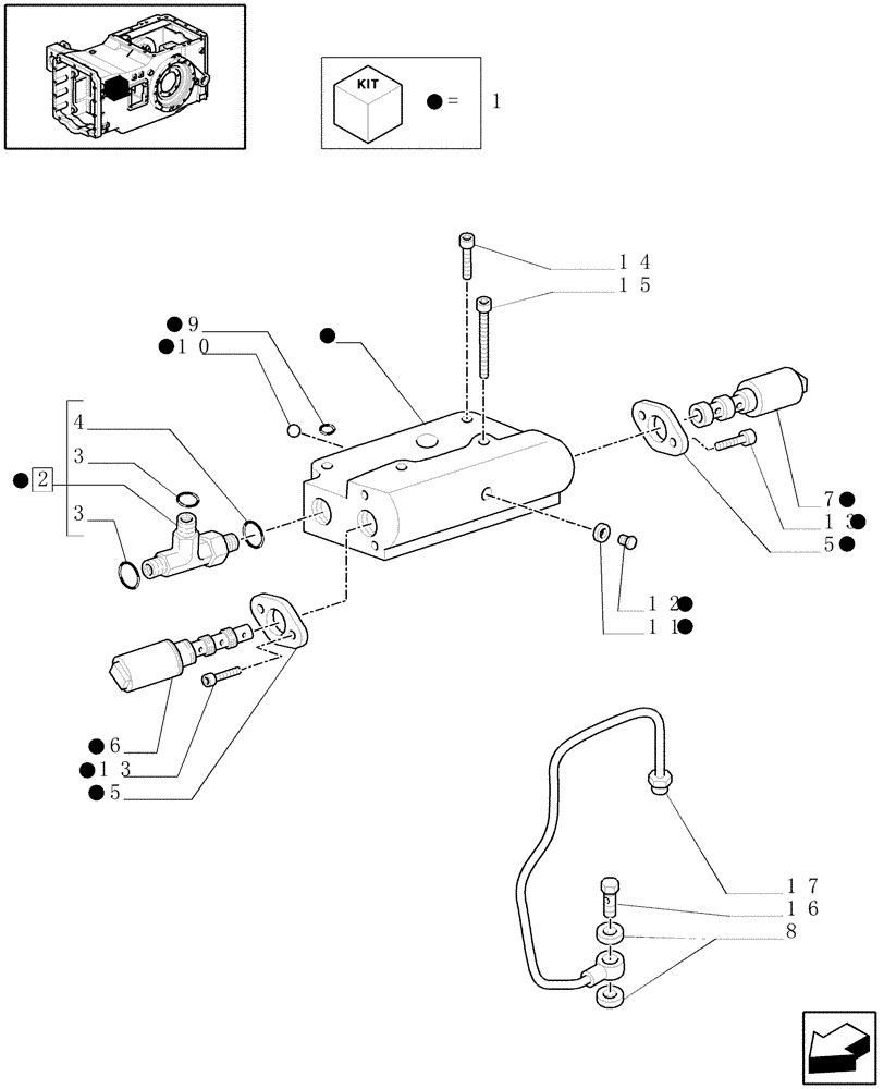 Схема запчастей Case IH MAXXUM 100 - (1.80.7[09]) - PTO CLUTCH FOR 40E AND 50 KM/H TRANSMISSION - CONTROL VALVE AND RELEVANT PARTS (07) - HYDRAULIC SYSTEM