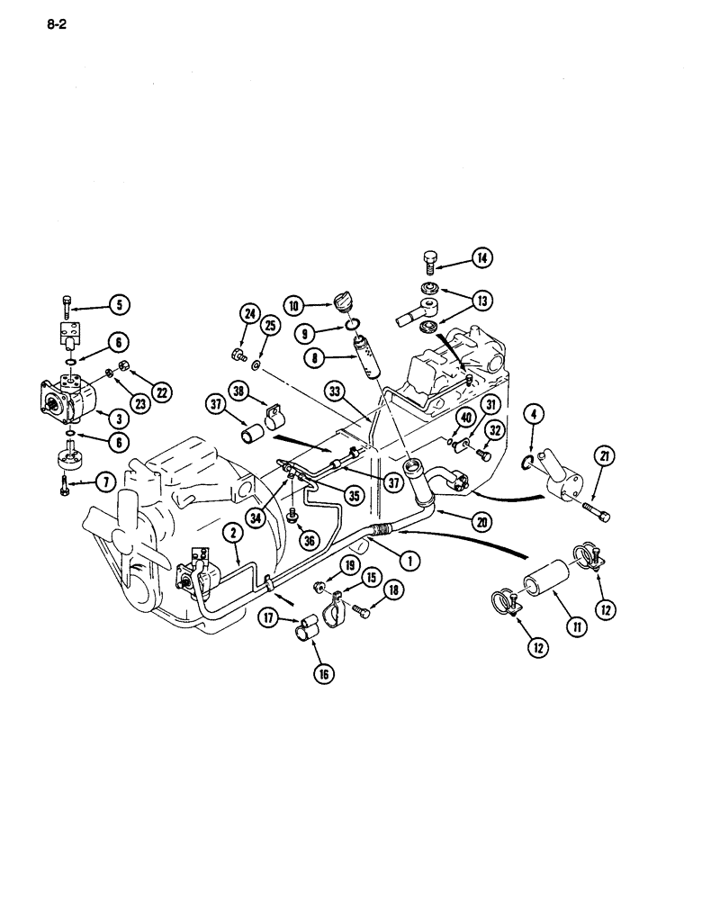 Схема запчастей Case IH 255 - (8-02) - PUMP AND HYDRAULIC LINES, CONSTANT MESH MECHANICAL TRANSMISSION, MANUAL STEERING (08) - HYDRAULICS