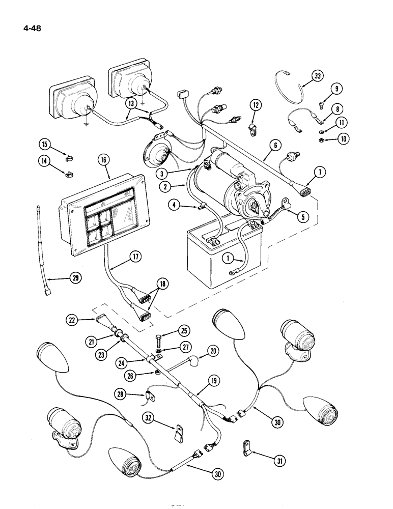 Схема запчастей Case IH 1194 - (4-48) - ELECTRICAL WIRING, TRACTORS WITHOUT CAB, ORCHARD FENDERS, NOT NORTH AMERICA (04) - ELECTRICAL SYSTEMS