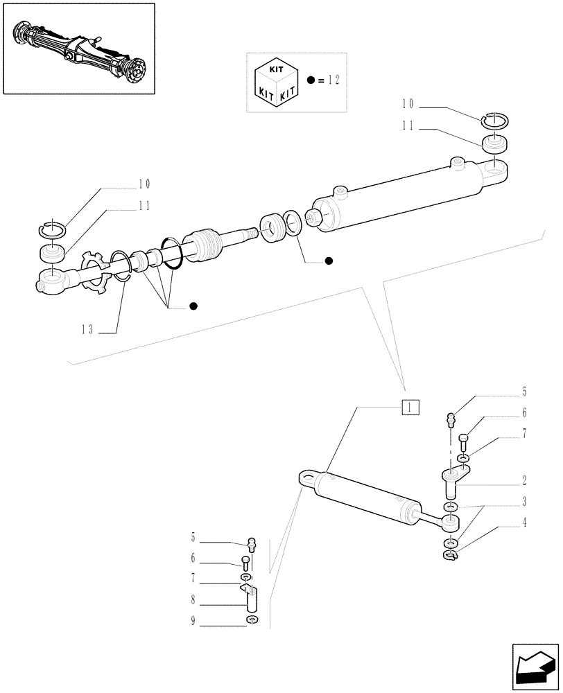 Схема запчастей Case IH JX95 - (1.40.3/12[01]) - (VAR.539) FRONT AXLE - POWER STEERING CYLINDER AND PARTS (04) - FRONT AXLE & STEERING