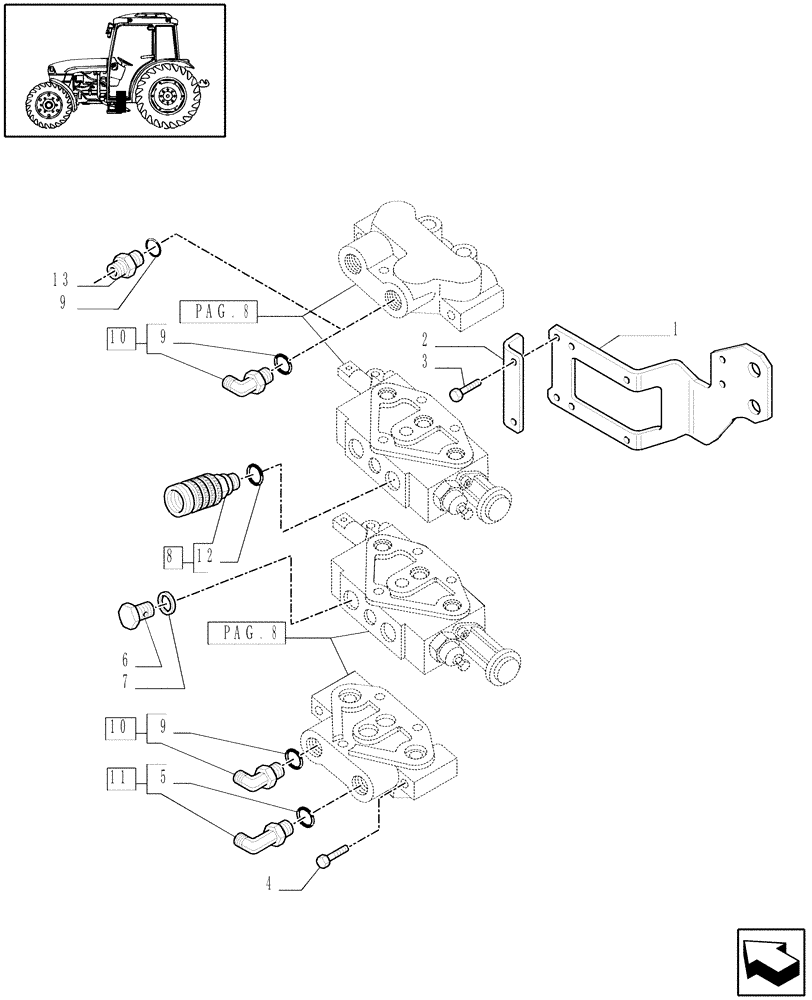 Схема запчастей Case IH JX1070C - (1.82.7/08[14]) - (VAR.591) 2 FAST CONNECTORS FOR MID-MOUNT REMOTES - QUICK COUPLING - D5484 (07) - HYDRAULIC SYSTEM