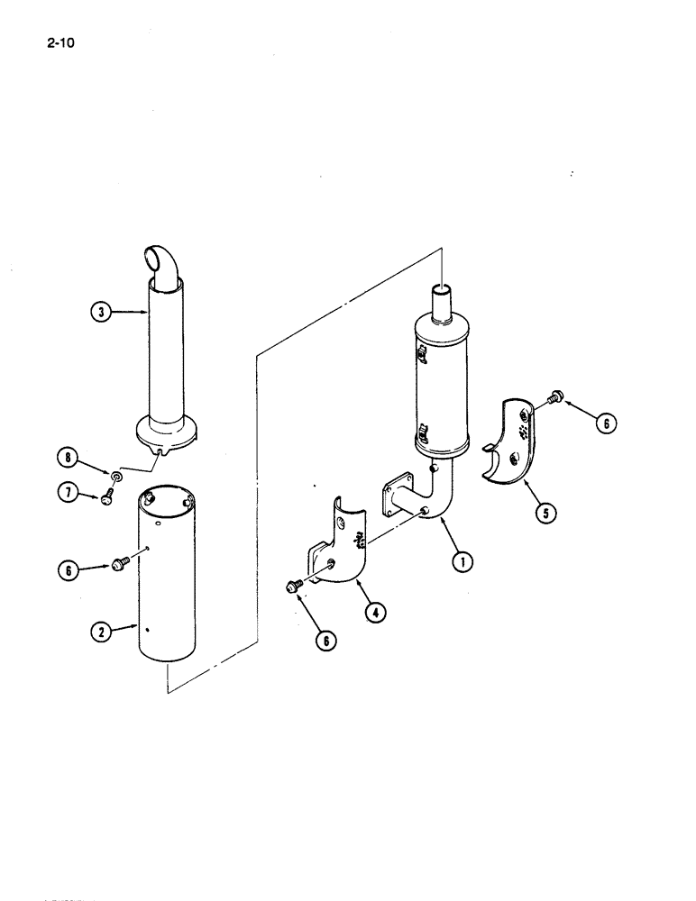 Схема запчастей Case IH 245 - (2-10) - EXHAUST SYSTEM, VERTICAL (02) - ENGINE