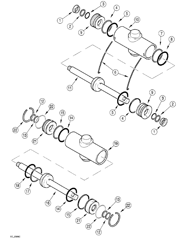 Схема запчастей Case IH 3220 - (5-024) - POWER STEERING CYLINDER, ADJUSTABLE FRONT AXLES, (-JJE0906095) (05) - STEERING