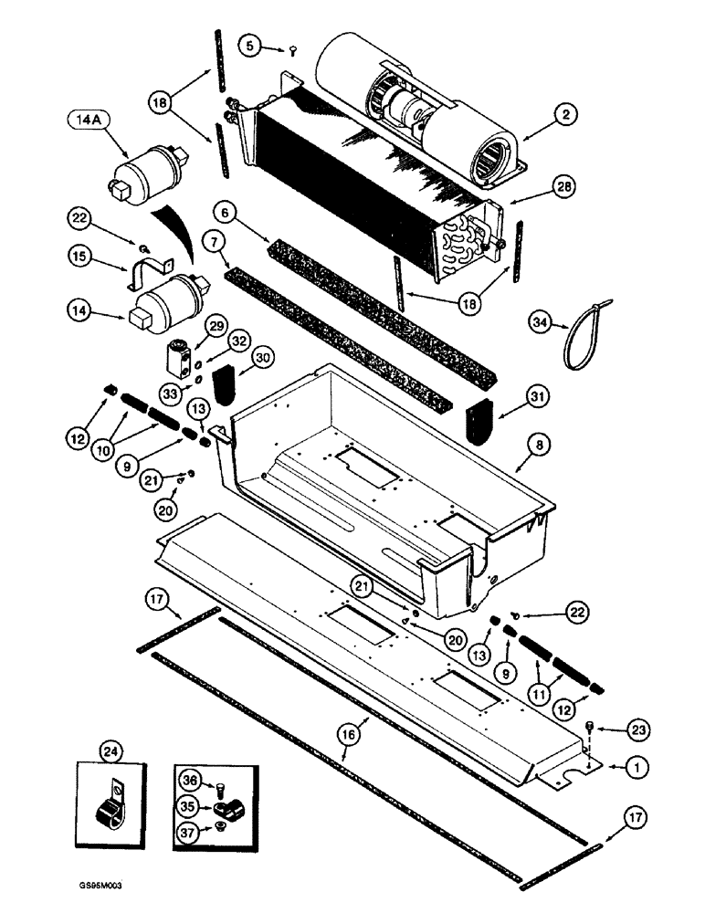 Схема запчастей Case IH 2055 - (9E-24) - CAB ASSEMBLY, EVAPORATOR HEATER CORE AND BLOWER MOUNTING (10) - CAB & AIR CONDITIONING