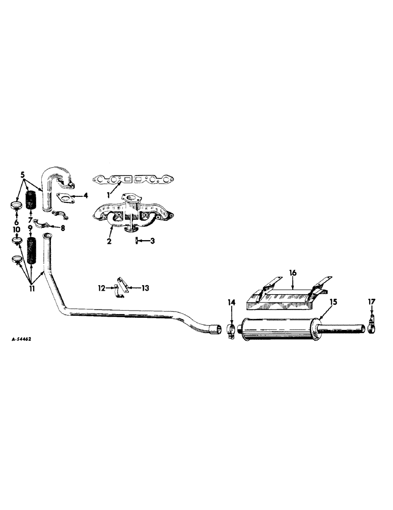 Схема запчастей Case IH 404 - (018) - CARBURETED ENGINE, EXHAUST SYSTEM, FOR INTERNATIONAL TRACTORS EQUIPPED W/UNDERSLUNG EXHAUST MUFFLER (01) - ENGINE