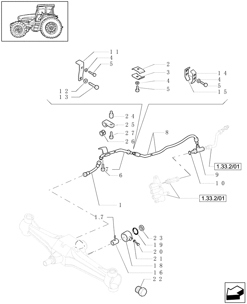 Схема запчастей Case IH JX1100U - (1.33.2/03) - (VAR.422) VERSION FOR JAPAN - HYDRAULIC LINES - PIPES (04) - FRONT AXLE & STEERING