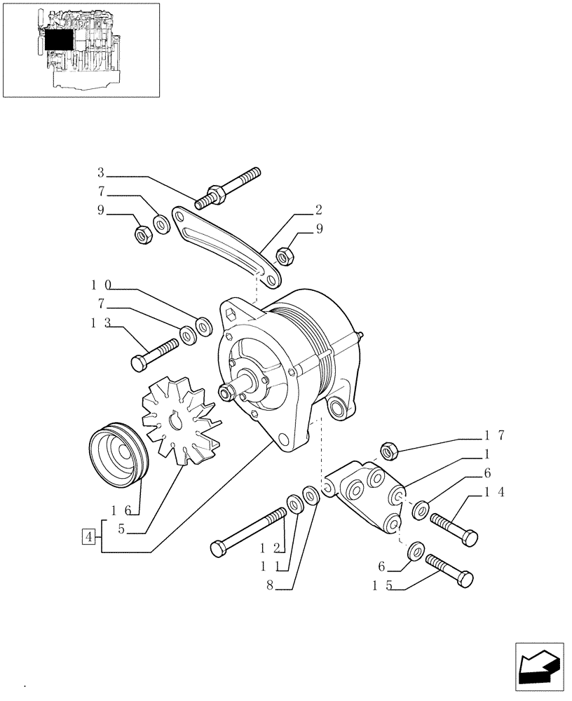 Схема запчастей Case IH JX1060C - (0.40.0) - ALTERNATOR MOUNTING (45A) (01) - ENGINE