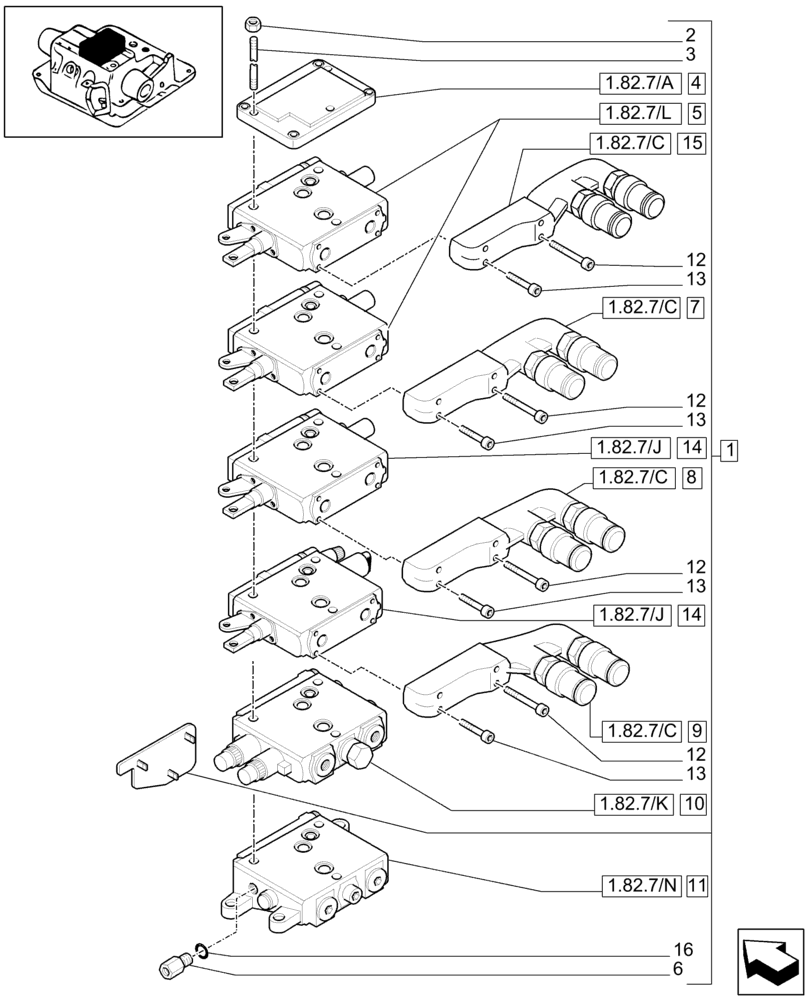 Схема запчастей Case IH MXU110 - (1.82.7/44[02]) - (VAR.010) 4 REMOTES(2NC+2CONFIG) FOR CCLS PUMP FOR EDC AND RELEVANT PARTS (07) - HYDRAULIC SYSTEM