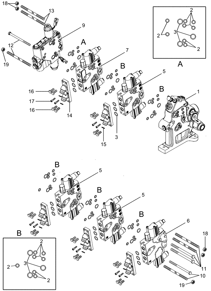 Схема запчастей Case IH MAGNUM 245 - (08-22) - REMOTE HYDRAULIC VALVE STACK, ASN AJB363596 (08) - HYDRAULICS