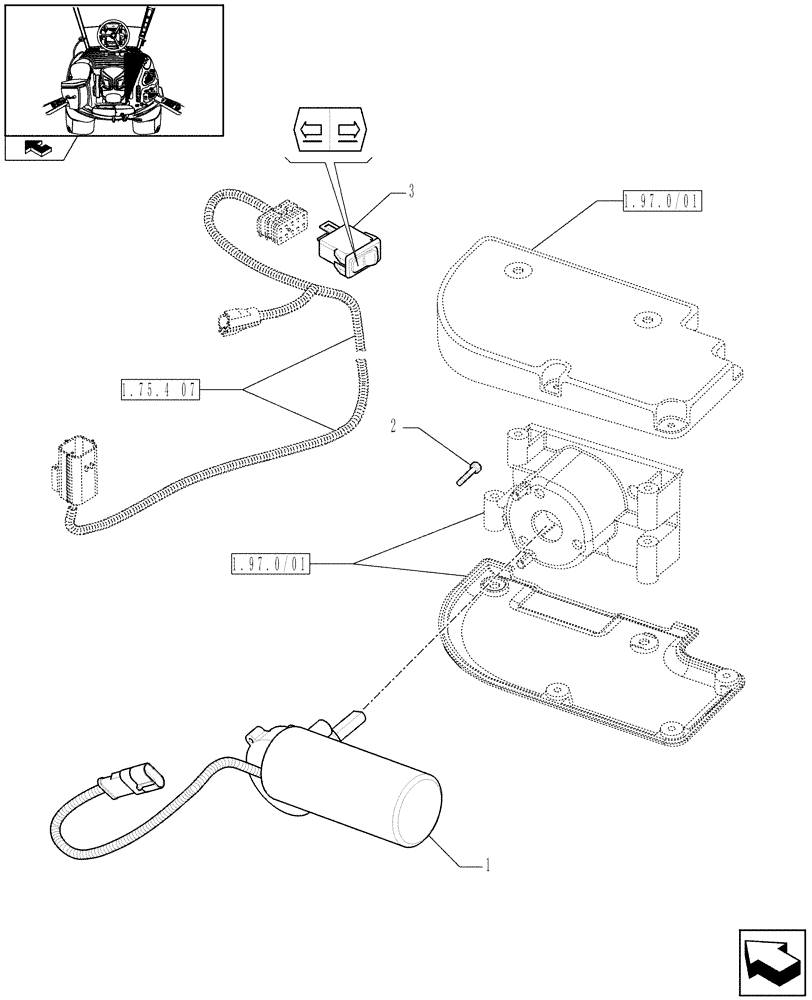 Схема запчастей Case IH MAXXUM 110 - (1.75.1/01) - ELECTRICAL ARMREST ADJUSTMENT - MOTOR AND SWITCH (VAR.330019) (06) - ELECTRICAL SYSTEMS