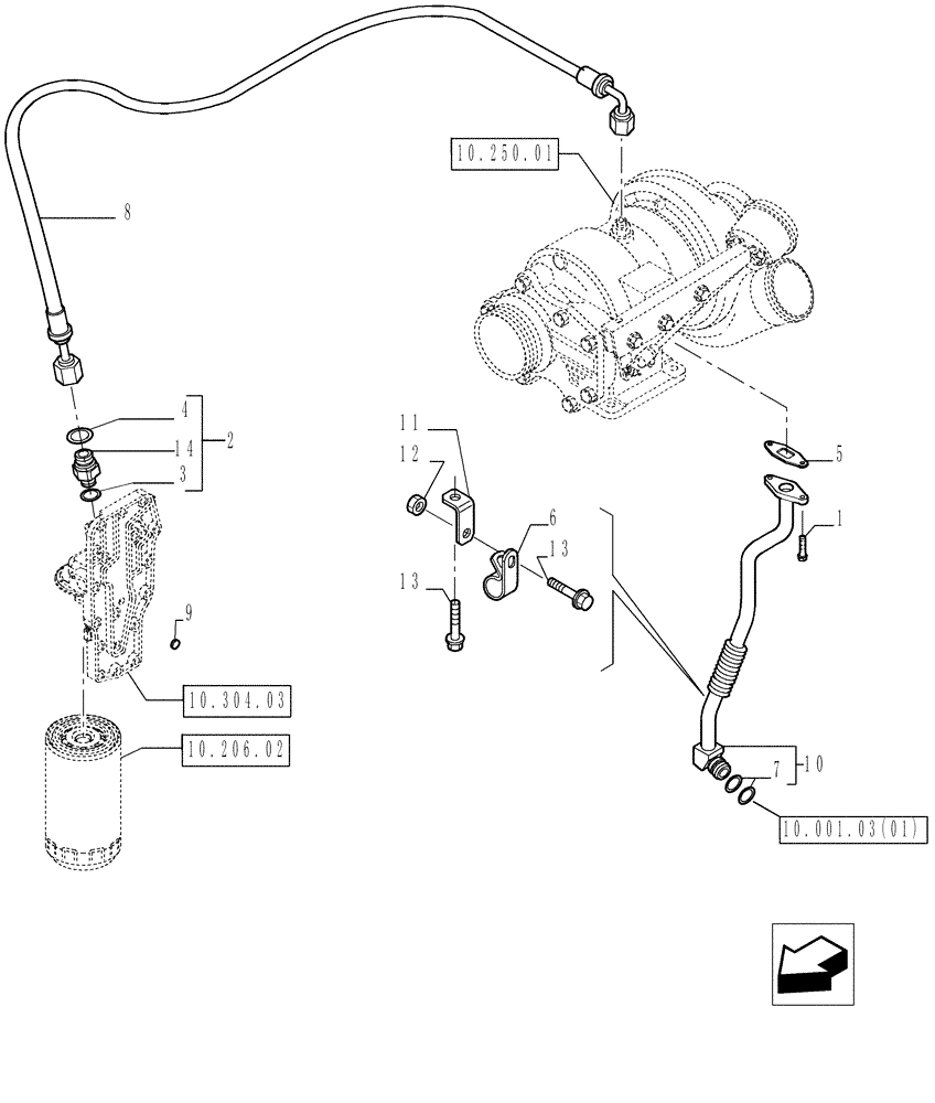 Схема запчастей Case IH P140 - (10.304.02) - PIPING - ENGINE OIL (10) - ENGINE