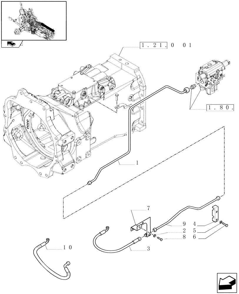 Схема запчастей Case IH MAXXUM 110 - (1.32.8[04]) - FRONT DIFFERENTIAL LOCK PIPES (03) - TRANSMISSION